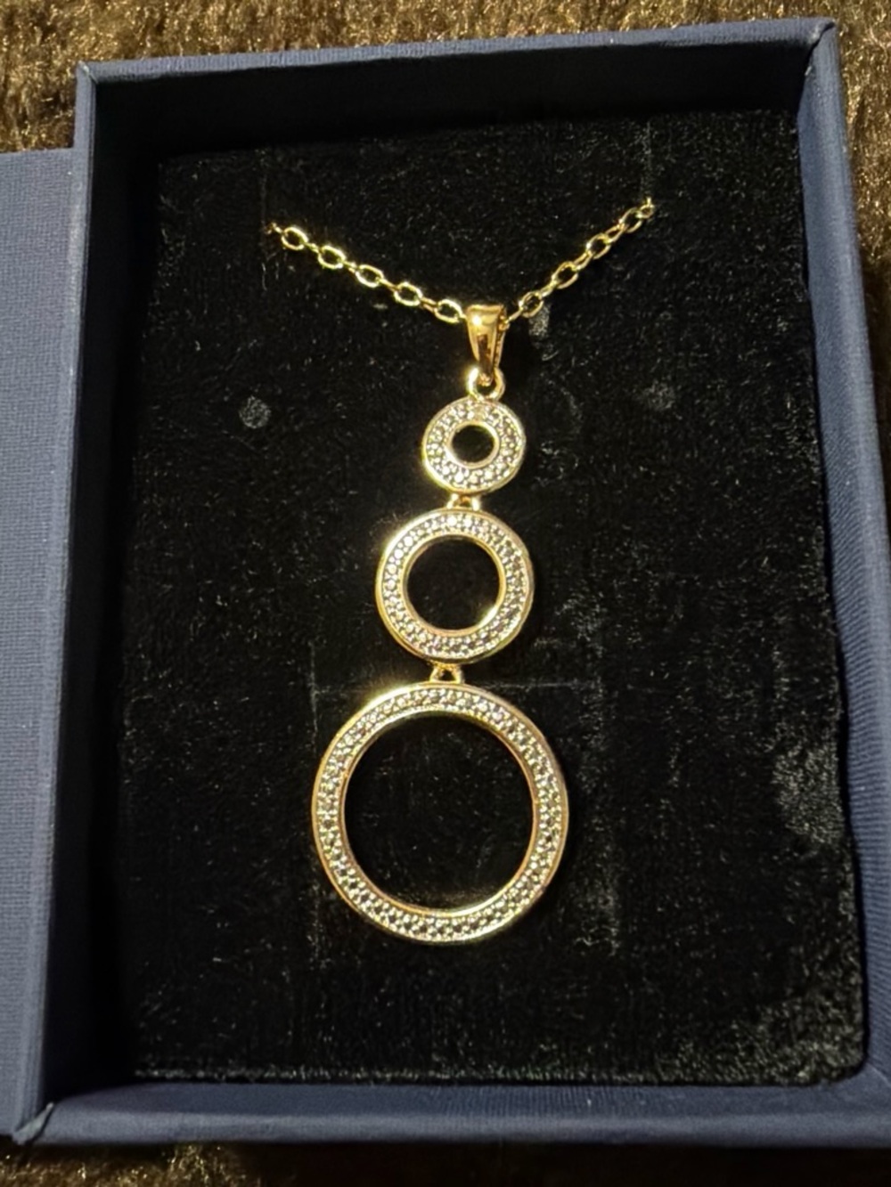 22k Gold Over Brass Diamond AccentTriple Circle Pendant Necklace